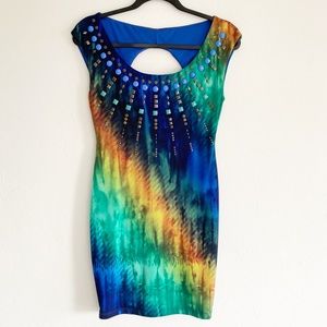 Printed short/mini backless cocktail dress.